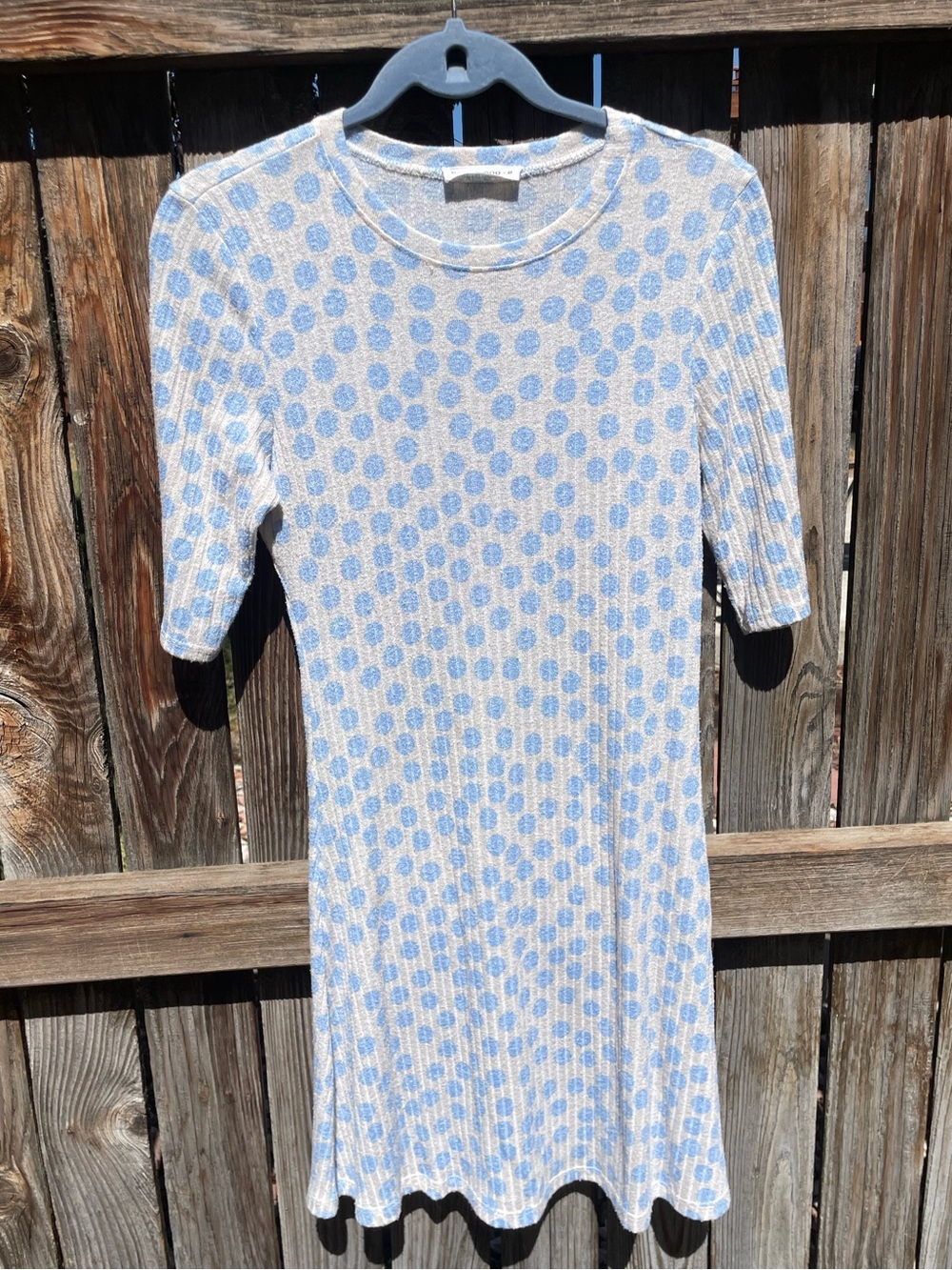 Cream/Baby Blue Polka Dot Knit Dress